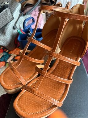 Maurices Tan Strappy T‑Bar Wedge Sandals